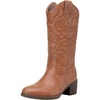 image:imageVepose Womens Cowboy Boots 9801 Western Cowgirl Round Toe Mid Calf Boots for WomenVintage Cowboy9801brown