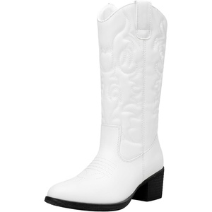 image:imageVepose Womens Cowboy Boots 9801 Western Cowgirl Round Toe Mid Calf Boots for WomenVintage Cowboy9801white