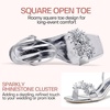 image:imageVepose Womens Rhinestone Kitten Heel Sandals Ankle Strap Heels  Square open toe crystal cluster adjustable buckle padded insole 28 in kitten heel wedding prom party dinnersSilver