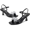 image:imageVepose Womens Rhinestone Kitten Heel Sandals Ankle Strap Heels  Square open toe crystal cluster adjustable buckle padded insole 28 in kitten heel wedding prom party dinnersBlack Pu