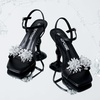 image:imageVepose Womens Rhinestone Kitten Heel Sandals Ankle Strap Heels  Square open toe crystal cluster adjustable buckle padded insole 28 in kitten heel wedding prom party dinnersBlack Pu