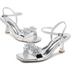 image:imageVepose Womens Rhinestone Kitten Heel Sandals Ankle Strap Heels  Square open toe crystal cluster adjustable buckle padded insole 28 in kitten heel wedding prom party dinnersSilver Pu