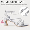 image:imageVepose Womens Rhinestone Strappy Block Heel Sandals Square Open Toe  Sparkly dress bridal shoes with rhinestone straps ankle buckle and 28 inch small heel for weddings or promSilver
