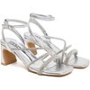 image:imageVepose Womens Rhinestone Strappy Block Heel Sandals Square Open Toe  Sparkly dress bridal shoes with rhinestone straps ankle buckle and 28 inch small heel for weddings or promSilver Pu