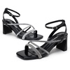 image:imageVepose Womens Rhinestone Strappy Block Heel Sandals Square Open Toe  Sparkly dress bridal shoes with rhinestone straps ankle buckle and 28 inch small heel for weddings or promBlack Pu