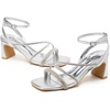 image:imageVepose Womens Rhinestone Strappy Block Heel Sandals Square Open Toe  Sparkly dress bridal shoes with rhinestone straps ankle buckle and 28 inch small heel for weddings or promSilver Pu