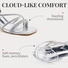 image:imageVepose Womens Rhinestone Strappy Block Heel Sandals Square Open Toe  Sparkly dress bridal shoes with rhinestone straps ankle buckle and 28 inch small heel for weddings or promSilver