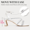 image:imageVepose Womens Rhinestone Strappy Block Heel Sandals Square Open Toe  Sparkly dress bridal shoes with rhinestone straps ankle buckle and 28 inch small heel for weddings or promWhite