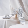 image:imageVepose Womens Rhinestone Strappy Block Heel Sandals Square Open Toe  Sparkly dress bridal shoes with rhinestone straps ankle buckle and 28 inch small heel for weddings or promSilver Pu