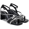 image:imageVepose Womens Rhinestone Strappy Block Heel Sandals Square Open Toe  Sparkly dress bridal shoes with rhinestone straps ankle buckle and 28 inch small heel for weddings or promBlack Pu