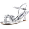 image:imageVepose Womens Rhinestone Kitten Heel Sandals Ankle Strap Heels  Square open toe crystal cluster adjustable buckle padded insole 28 in kitten heel wedding prom party dinnersSilver