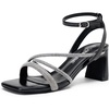 image:imageVepose Womens Rhinestone Strappy Block Heel Sandals Square Open Toe  Sparkly dress bridal shoes with rhinestone straps ankle buckle and 28 inch small heel for weddings or promBlack