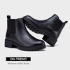 image:imageVepose Womens Chelsea Ankle Boots PullOn Low Heel Booties 9607  Flat short boots with elastic side round toe for casual dailyBlackleather