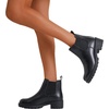 image:imageVepose Womens Chelsea Ankle Boots PullOn Low Heel Booties 9607  Flat short boots with elastic side round toe for casual dailyBlackleather