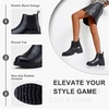 image:imageVepose Womens Chelsea Ankle Boots PullOn Low Heel Booties 9607  Flat short boots with elastic side round toe for casual dailyBlackleather
