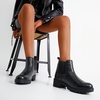 image:imageVepose Womens Chelsea Ankle Boots PullOn Low Heel Booties 9607  Flat short boots with elastic side round toe for casual dailyBlackleather