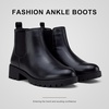 image:imageVepose Womens Chelsea Ankle Boots PullOn Low Heel Booties 9607  Flat short boots with elastic side round toe for casual dailyBlackleather