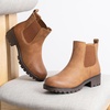 image:imageVepose Womens Chelsea Ankle Boots PullOn Low Heel Booties 9607  Flat short boots with elastic side round toe for casual dailyYellow Brown
