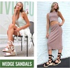 image:imageVepose Womens Espadrille Wedge Comfort Sandals Lace Up Open Toe Platform  Strappy ankle wrap ties wedges platform comfortable casual graduation arch support travel summer dresses jeansBlack