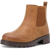 image:imageVepose Womens Chelsea Ankle Boots PullOn Low Heel Booties 9607  Flat short boots with elastic side round toe for casual dailyYellow Brown