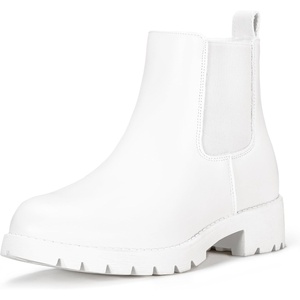 image:imageVepose Womens Chelsea Ankle Boots PullOn Low Heel Booties 9607  Flat short boots with elastic side round toe for casual dailyAllwhite