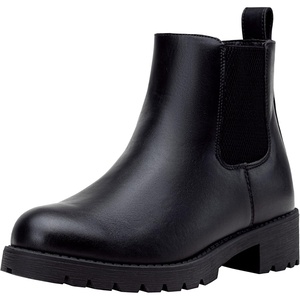 image:imageVepose Womens Chelsea Ankle Boots PullOn Low Heel Booties 9607  Flat short boots with elastic side round toe for casual dailyBlack
