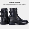 image:imageVepose Womens Combat Boots Low Heel Mid Calf Military Boots with Card Knife Wallet PocketLeatherlblack