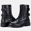 image:imageVepose Womens Combat Boots Low Heel Mid Calf Military Boots with Card Knife Wallet PocketLeatherlblack