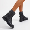 image:imageVepose Womens Combat Boots Low Heel Mid Calf Military Boots with Card Knife Wallet PocketLeatherlblack