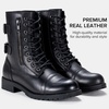 image:imageVepose Womens Combat Boots Low Heel Mid Calf Military Boots with Card Knife Wallet PocketLeatherlblack