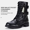 image:imageVepose Womens Combat Boots Low Heel Mid Calf Military Boots with Card Knife Wallet PocketLeatherlblack