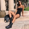 image:imageVepose Womens Combat Boots Low Heel Mid Calf Military Boots with Card Knife Wallet PocketLeatherlblack