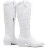 image:imageVepose Womens Embroidered Knee High Western Low Heel Cowboy Boots  Round toe inside zipper pull tabs memory foam cushioning breathable lining nonslip rubber outsole for daily looksWhite