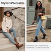 image:imageVepose Womens Platform Chelsea Ankle Boots Chunky Block Heel Booties  Side elastic Inside zipper Lug sole Round toe Steady platform feel Comfort Casual Jeans Dresses OfficeBlack