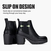 image:imageVepose Womens Platform Chelsea Ankle Boots Chunky Block Heel Booties  Side elastic Inside zipper Lug sole Round toe Steady platform feel Comfort Casual Jeans Dresses OfficeBlackleather