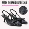 image:imageVepose Womens Slingback Kitten Heels Bow Pointed Closed Toe Dress Pumps  Elegant floral mesh closed toe heels with bow backstrap fit approx 3 inch heel and dressy for office weddings partiesBlack