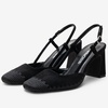 image:imageVepose Womens Slingback Pumps Closed Toe Chunky Block Heels  Soft square toe cushioned insole adjustable back strap and dressy casual styling for officetoevening outfitsBlack Suede