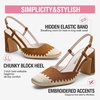 image:imageVepose Womens Slingback Pumps Closed Toe Chunky Block Heels  Soft square toe cushioned insole adjustable back strap and dressy casual styling for officetoevening outfitsBrown Suede