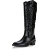 image:imageVepose Womens Embroidered Knee High Western Low Heel Cowboy Boots  Round toe inside zipper pull tabs memory foam cushioning breathable lining nonslip rubber outsole for daily looksBlack