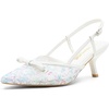 image:imageVepose Womens Slingback Kitten Heels Bow Pointed Closed Toe Dress Pumps  Elegant floral mesh closed toe heels with bow backstrap fit approx 3 inch heel and dressy for office weddings partiesWhite