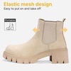image:imageVepose Womens Chunky Platform Chelsea Ankle Boots Slip On Design  Comfortable dressy bootiesmemory foam insole and elastic side panelspolished styling for work and weekendsBeigeclassic936