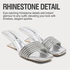 image:imageVepose Womens Peep Toe Rhinestone Slip On Formal Sexy Heel Sandals  Metallic Low Chunky Heel 2 Inch Slip On Square Open Toe Dressy Double Band Slides Wedding PartySilver Rhinestone