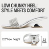 image:imageVepose Womens Peep Toe Rhinestone Slip On Formal Sexy Heel Sandals  Metallic Low Chunky Heel 2 Inch Slip On Square Open Toe Dressy Double Band Slides Wedding PartySilver Rhinestone