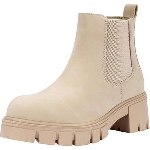 image:imageVepose Womens Chunky Platform Chelsea Ankle Boots Slip On Design  Comfortable dressy bootiesmemory foam insole and elastic side panelspolished styling for work and weekendsBeigeclassic936