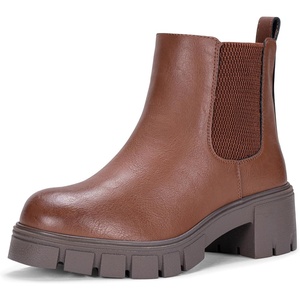 image:imageVepose Womens Chunky Platform Chelsea Ankle Boots Slip On Design  Comfortable dressy bootiesmemory foam insole and elastic side panelspolished styling for work and weekendsMocha Brownclassic936