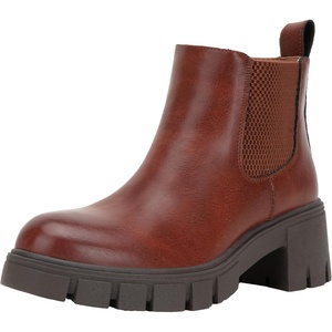 image:imageVepose Womens Chunky Platform Chelsea Ankle Boots Slip On Design  Comfortable dressy bootiesmemory foam insole and elastic side panelspolished styling for work and weekendsCognacclassic936