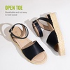 image:imageVepose Womens Espadrille Platform Wedge Sandals Open Toe Ankle Strap 400A  Memory foam cushioning comfortable adjustable buckle 23inch lift braided ropelook trim for dressy casual vacation wearEspadrilles400ablack Pu