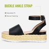 image:imageVepose Womens Espadrille Platform Wedge Sandals Open Toe Ankle Strap 400A  Memory foam cushioning comfortable adjustable buckle 23inch lift braided ropelook trim for dressy casual vacation wearEspadrilles400ablack Pu