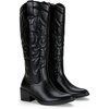 image:imageWomens Embroidered Knee High Western Low Heel Cowboy Boots  Round toe inside zipper pull tabs memory foam cushioning breathable lining nonslip rubber outsole for daily looksBlack