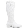 image:imageWomens Embroidered Knee High Western Low Heel Cowboy Boots  Round toe inside zipper pull tabs memory foam cushioning breathable lining nonslip rubber outsole for daily looksWhite